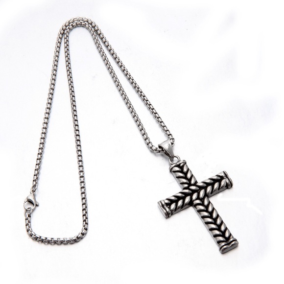 NEW Men’s Large Stainless Steel Cross Necklace - Picture 3 of 3